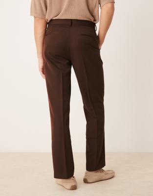 Asos Design Smart Straight Leg Pants In Brown