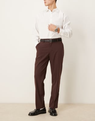 smart straight leg pants in brown