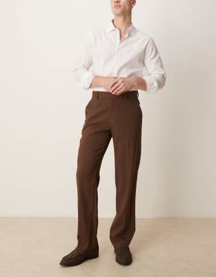 smart straight leg pants in brown