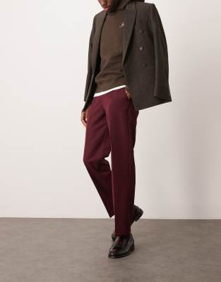 smart straight leg pants in burgundy-Red