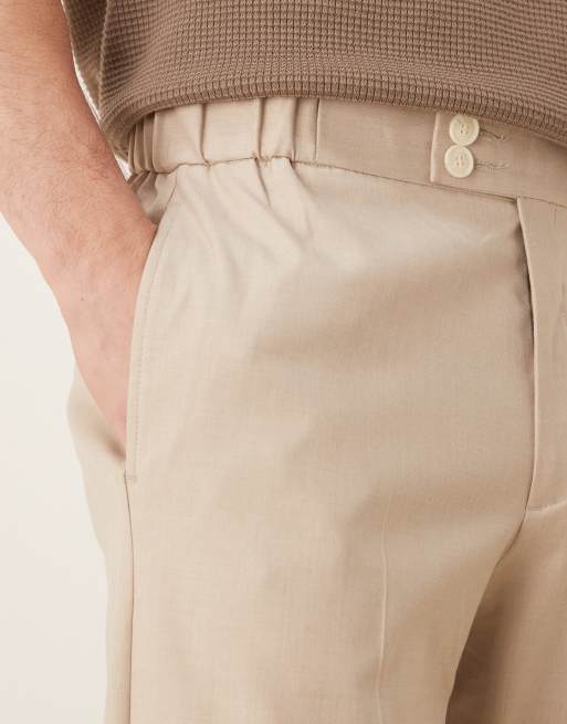 ASOS DESIGN smart straight leg pants in camel linen look with elastic waist