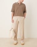 [ASOS DESIGN] ASOS DESIGN smart straight leg pants in camel linen look with elasticated waist-Neutral XS Neutral