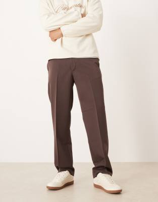 Asos Design Smart Straight Leg Pants In Brown