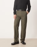 [ASOS DESIGN] ASOS DESIGN smart straight leg pants in dark green slub W32 L30 Dark green