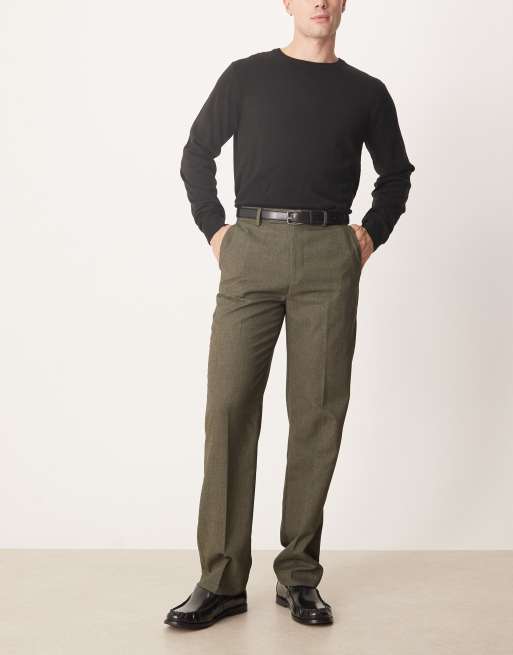 ASOS DESIGN smart straight leg pants in dark green slub, 2 of 5