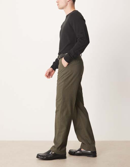 ASOS DESIGN smart straight leg pants in dark green slub, 3 of 5
