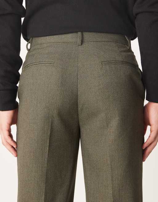ASOS DESIGN smart straight leg pants in dark green slub, 4 of 5