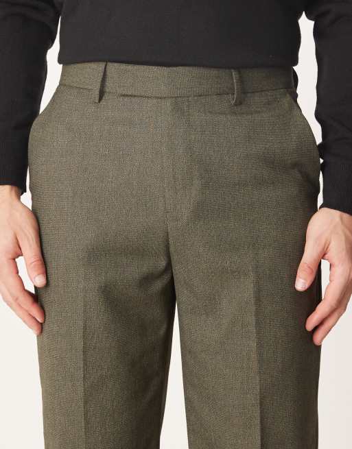 ASOS DESIGN smart straight leg pants in dark green slub, 5 of 5