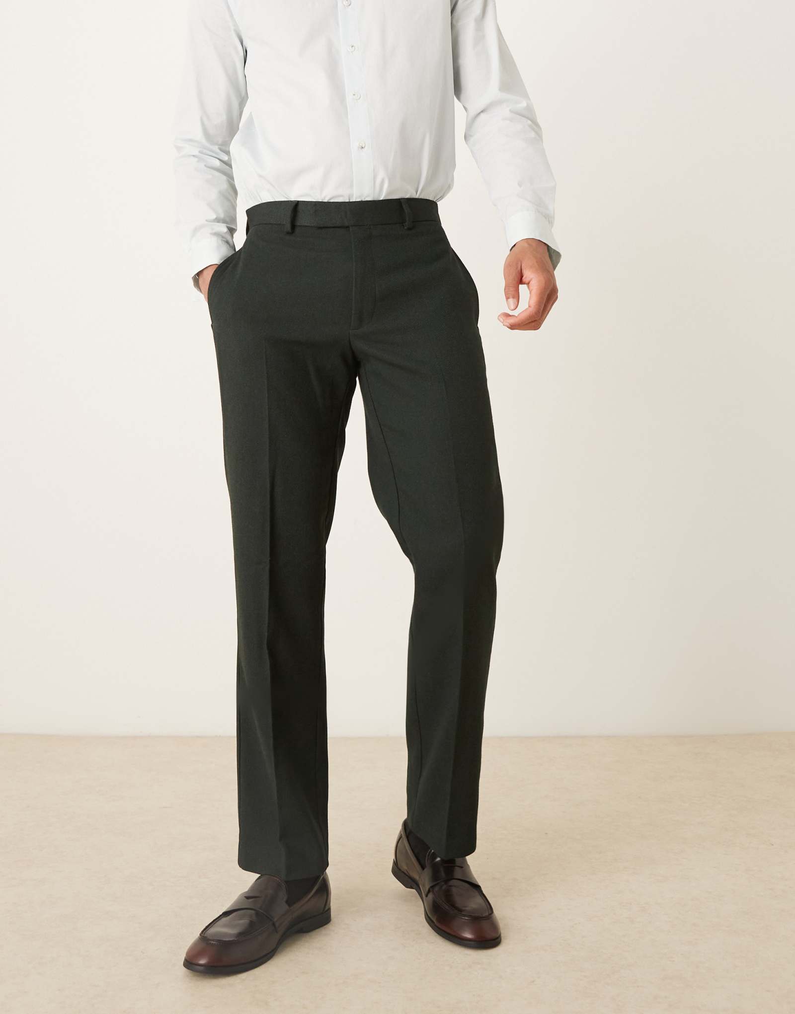 Элегантные прямые брюки ASOS DESIGN темно-зеленого цвета из шерстяной саржи