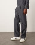 [ASOS DESIGN] ASOS DESIGN smart straight leg pants in grey checkerboard with elasticated waist (part of a set)-Black XL Washed black