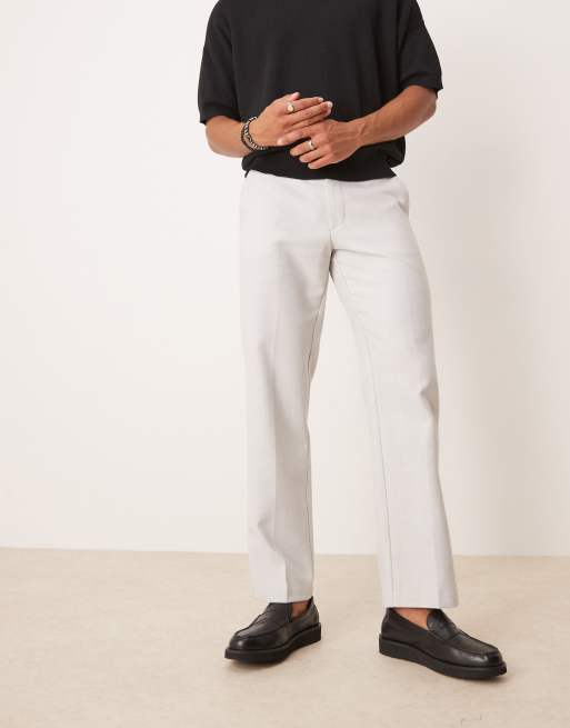 ASOS DESIGN smart straight leg pants in light gray with wool herringbone