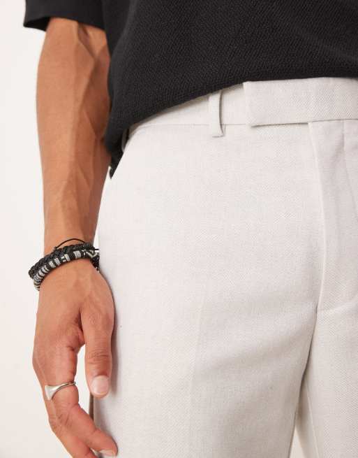 ASOS DESIGN smart straight leg pants in light gray with wool herringbone