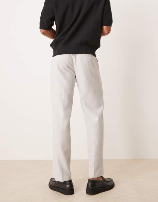 ASOS DESIGN smart straight leg pants in light gray with wool herringbone