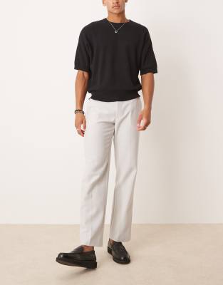 ASOS DESIGN smart straight leg pants in light grey with wool herringbone - view 1