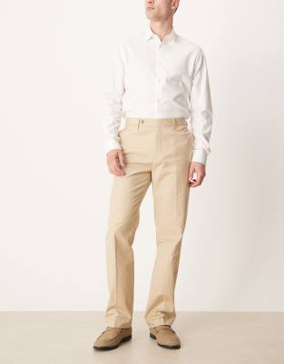 Asos Design Smart Straight Leg Pants In Neutral