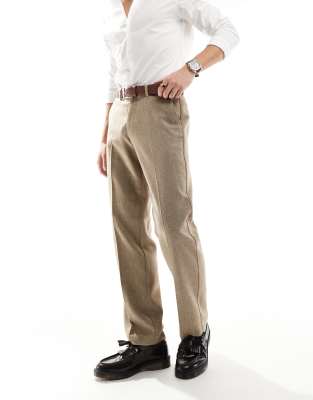 smart straight leg pants in stone with wool twill-Neutral