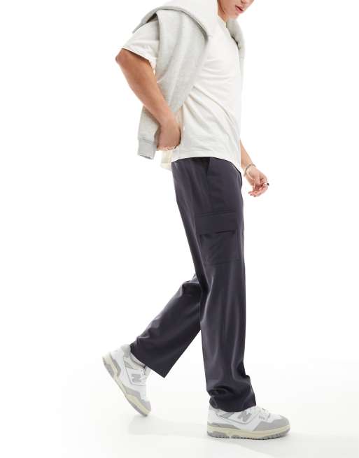 ASOS DESIGN smart straight leg pants with cargo pockets in charcoal
