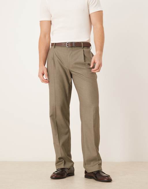 ASOS DESIGN smart straight leg pants with double pleats in khaki coin pocket detail