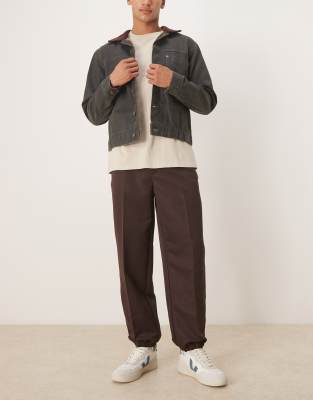 Asos Design Smart Straight Leg Pants With Part Elastic Waistband And Cuff In Brown
