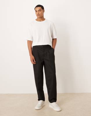 smart straight leg pants with part elastic waistband in black
