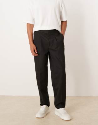 Asos Design Smart Straight Leg Pants With Part Elastic Waistband In Black