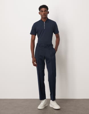 Asos Design Smart Straight Leg Pants With Pintuck In Blue