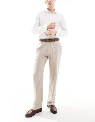 Asos Design Smart Straight Leg Pants With Pintucks In Brown