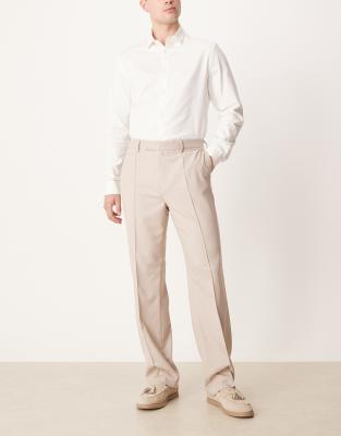 Asos Design Smart Straight Leg Pants With Pintucks In Brown