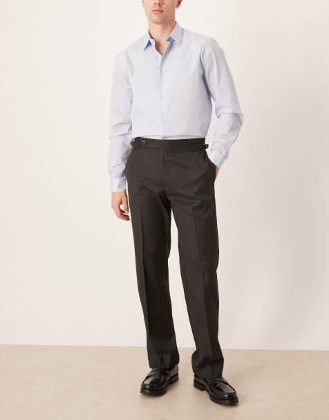 ASOS DESIGN smart straight leg pants with side adjusters in grey microtexture - view 1