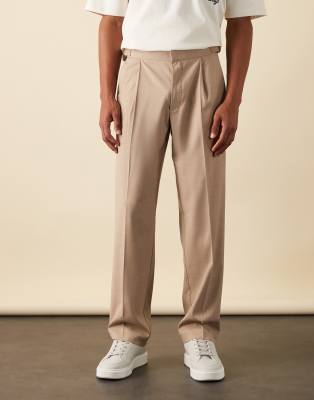 Asos Design Smart Straight Leg Pants With Side Adjusters In Brown
