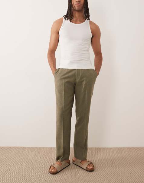 ASOS DESIGN smart straight leg pants with wool blend in green - view 1