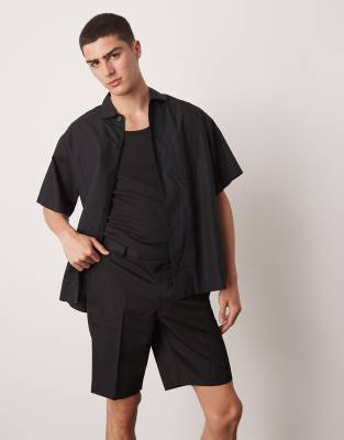 ASOS DESIGN smart straight leg shorts in black
