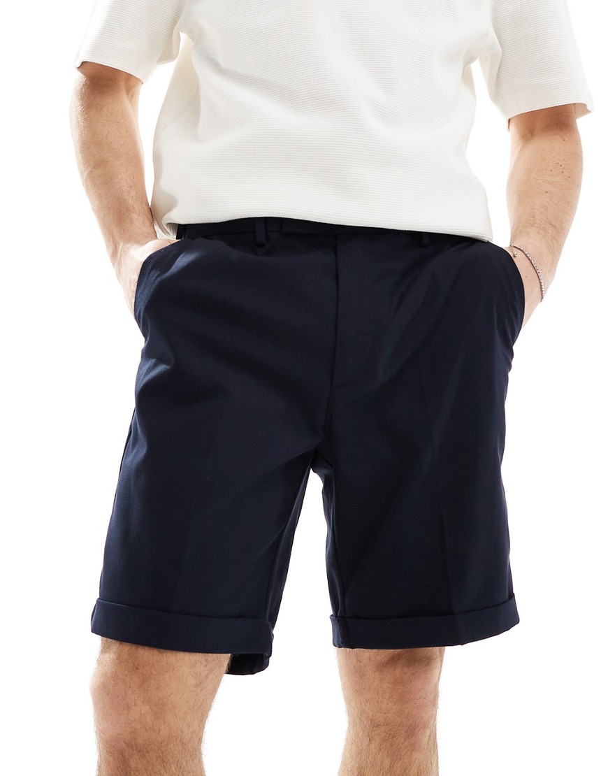 smart straight leg shorts in navy