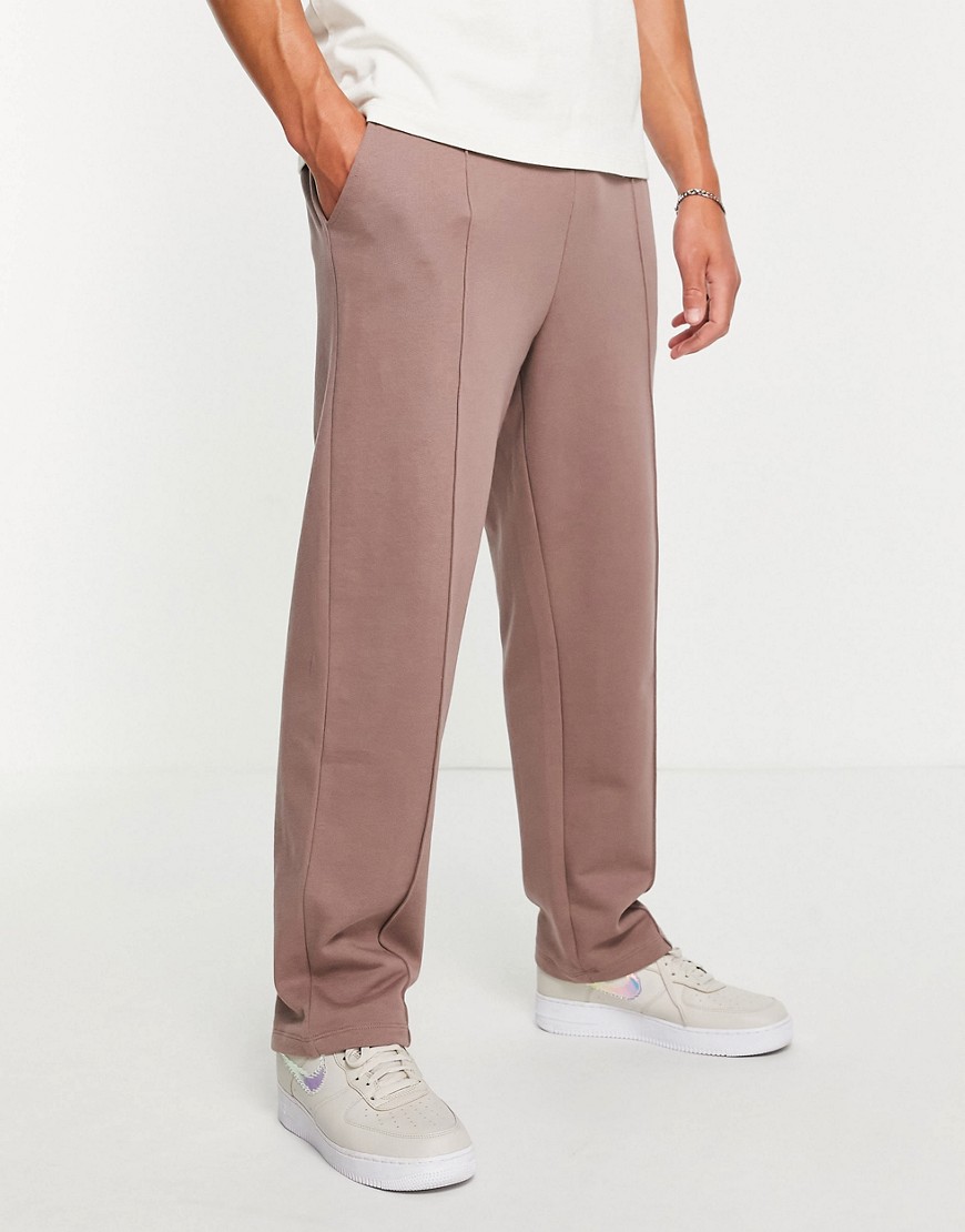 ASOS DESIGN smart straight leg sweatpants with pin tucks in washed brown
