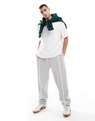 smart straight leg sweatpants with piping detail in gray heather