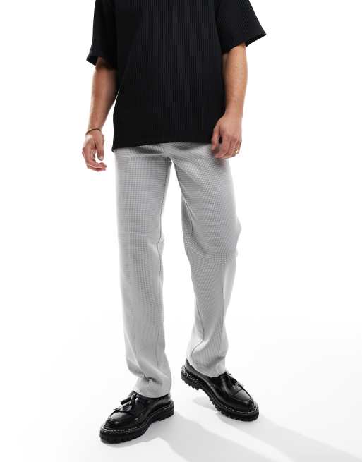 ASOS DESIGN smart straight leg textured pants in grey