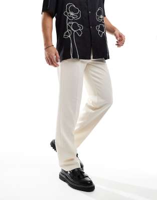 Asos Design Smart Straight Leg Textured Pants In Stone-neutral In Neutral