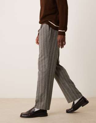 asos ASOS DESIGN smart straight leg textured trousers with front pleat in grey