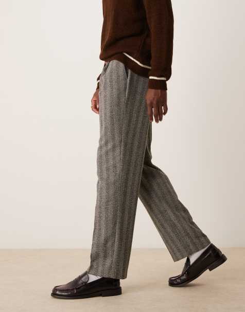 ASOS DESIGN smart straight leg textured trousers with front pleat in grey - view 1