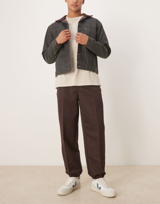 ASOS DESIGN smart straight leg trouser with part elastic waistband and cuff in brown, 2 of 5