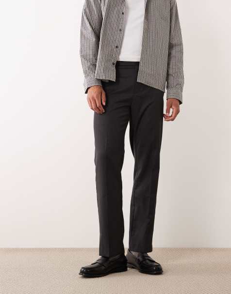 ASOS DESIGN smart straight leg trouser with side adjusters in grey microtexture - view 1