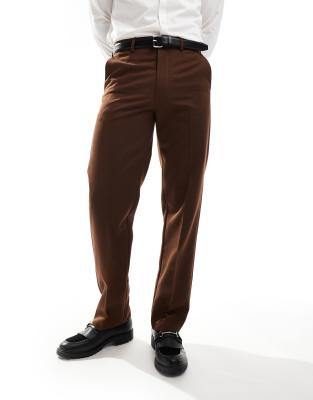 ASOS DESIGN smart straight leg trousers in brown