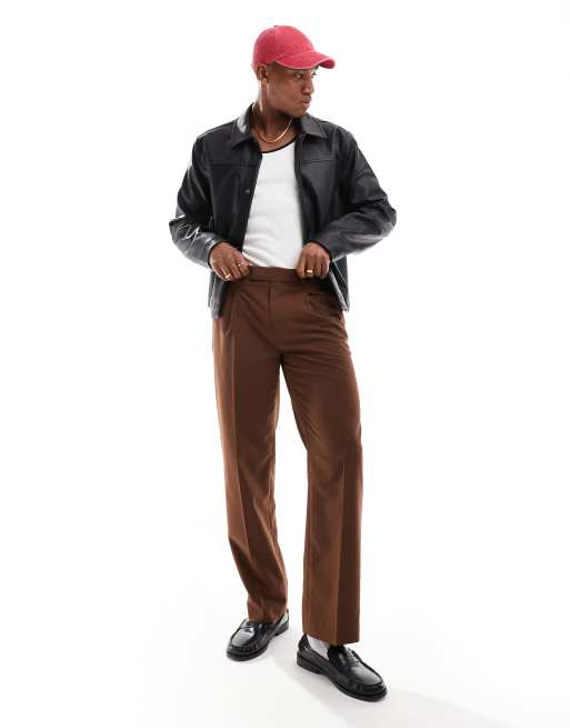 ASOS DESIGN smart straight leg pants in brown