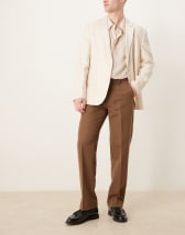 ASOS DESIGN smart oversized tapered pants in brown micro texture