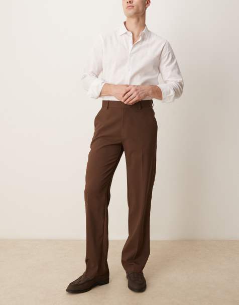 ASOS DESIGN smart straight leg trousers in brown - view 1