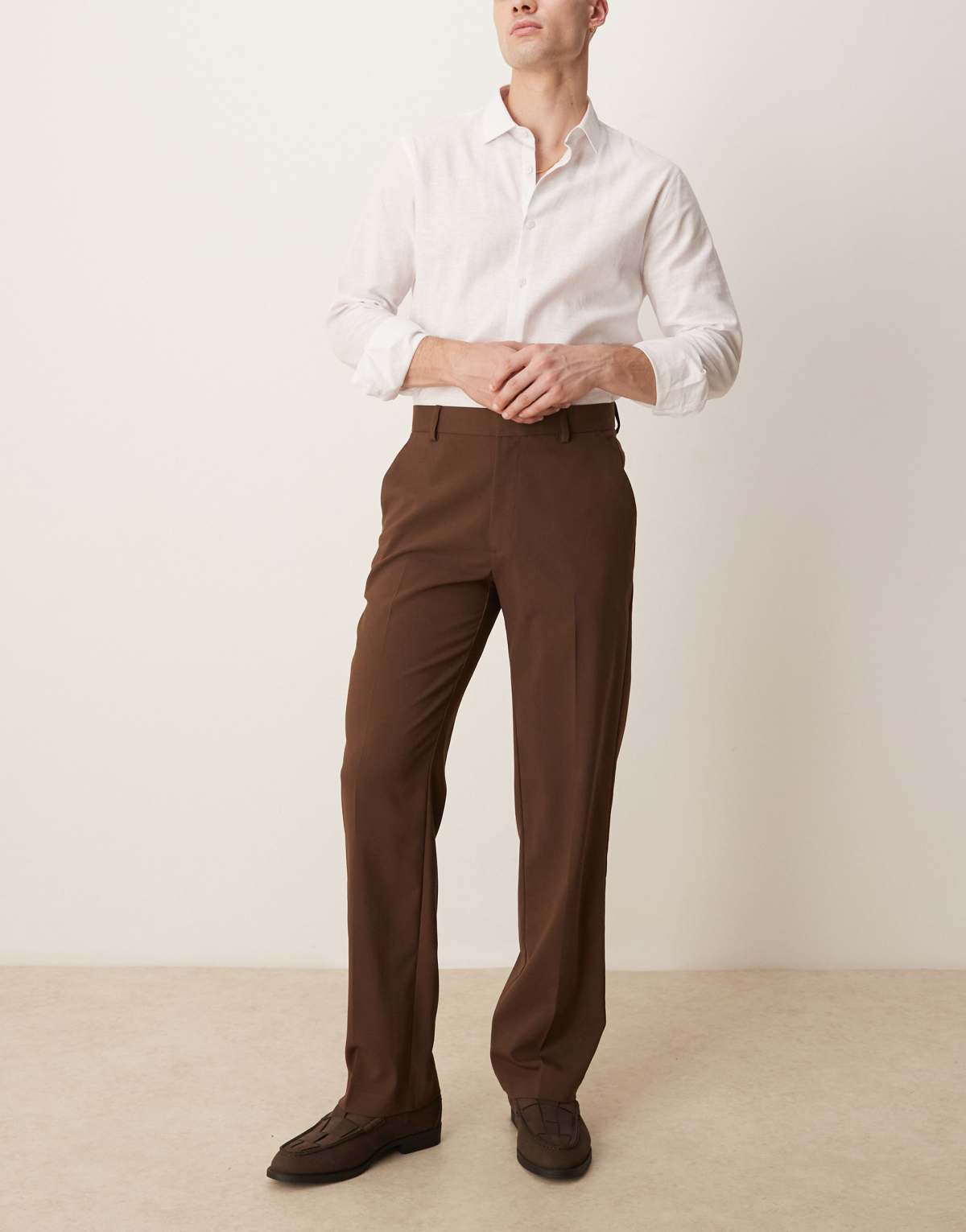 ASOS DESIGN smart straight leg trousers in brown