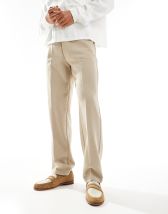 ASOS DESIGN - Elegante og beige bukser med brede ben og dobbelte plisseringer