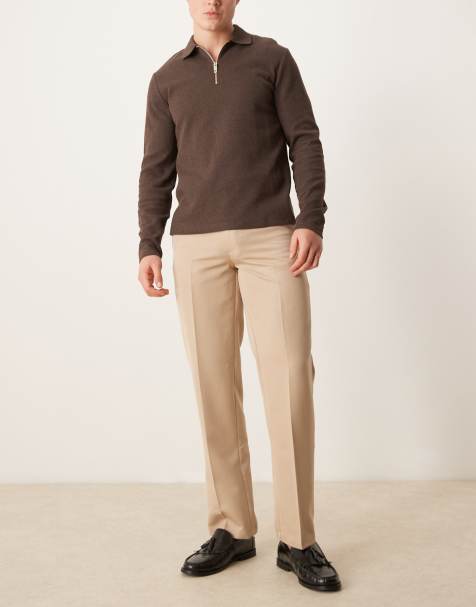 ASOS DESIGN smart straight leg trousers in stone - view 1