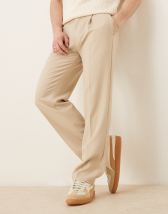 ASOS DESIGN - Elegante og beige bukser med brede ben og dobbelte plisseringer