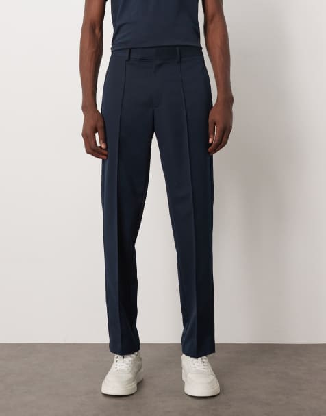 ASOS DESIGN smart straight leg trousers with pintuck in navy